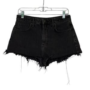 Forever 21 black fringe high rise jeans shorts size 28